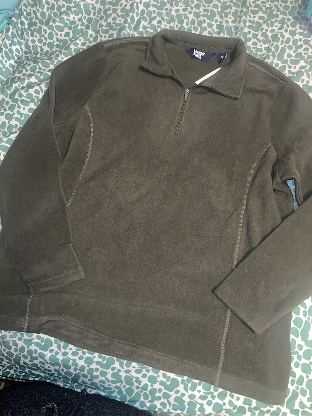 Lands' End Men's Dark Olive Green Quarter-Zip Fleece Pullover